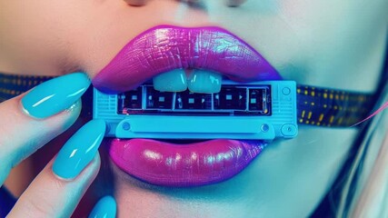 Aufkleber - Close-up shot of someone holding a device in their mouth, possibly for taking a photo or video