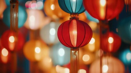 Poster - A bunch of colorful lanterns hanging from the ceiling, perfect for parties, events or home decor