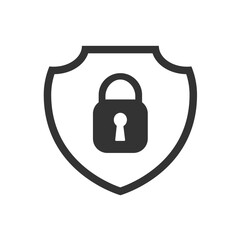 Leinwandbilder - Security icon design with shield and a padlock in line design. Vector illustration on transparent background. 