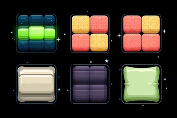Fototapete - Colorful abstract blocks arranged in a grid pattern, showcasing various shapes and colors against a black background