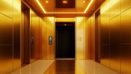 Poster - Long hallway with golden walls and flooring