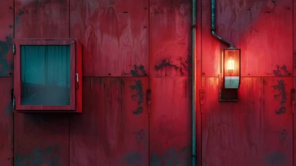 Poster - A close-up of a bright light shining onto a bold red wall, ideal for use in abstract or minimalist designs