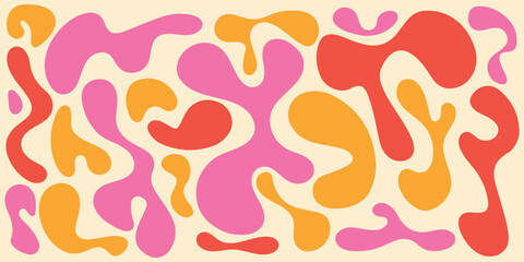 Leinwandbilder - Funky liquid shapes seamless pattern- abstract colorful blobs, drops and splashes forms in psychedelic 60s style on groovy background. Wavy trippy pastel curves, fluid retro design texture. vector eps