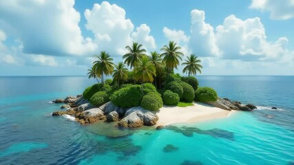 Wall Mural - Coconut palm trees surrounded by turquoise ocean waters.