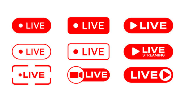 Live Streaming Button vector design, Isolated Red Online graphic elements for Business banner, Sicual meda communication, Editable