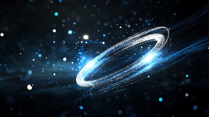 Poster - Minimalistic Holographic Logo Hovers Lightly Surrounded by Soft Swirling Particles

