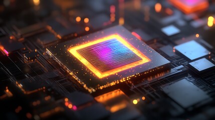 Poster - Curved Holographic Logo Gleams Smoothly Amid Gentle Digital Wave Patterns


