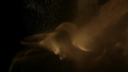 Poster - Abstract dynamic cloud of dust particles dispersing against black background in explosion