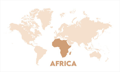  Africa map highlighted on the world map, Africa map, modern world map, Illustration, eps 10, worldwide, all continents, all countries, worldwide project