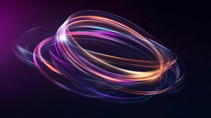 Poster - A holographic logo composed of intersecting transparent rings, with light beams passing through in a dark setting