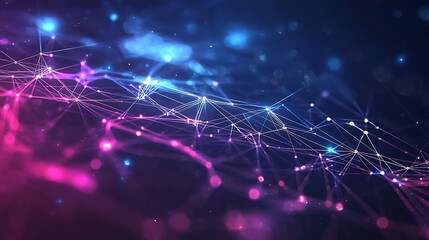 Poster - A holographic logo composed of abstract digital elements, glowing softly against a dark backdrop