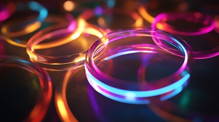 Poster - A holographic logo composed of abstract digital elements, glowing softly against a dark backdrop