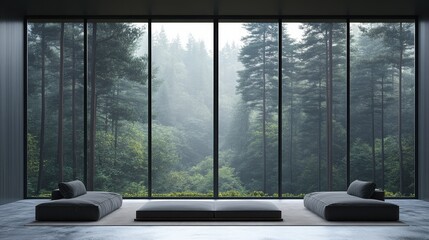 Poster - Minimalist Room with Forest View