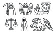 © Іван Ніколов - Graveyard icons set. halloween linear symbols: grim reaper, angel, skull, hades vector icons.