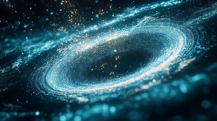 Poster - A holographic logo emerging from a swirl of digital particles, glowing softly in a dark, futuristic space