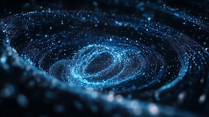 Poster - A holographic logo emerging from a swirl of digital particles, glowing softly in a dark, futuristic space