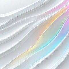 Poster - Minimalist 3D white abstract background with rainbow reflections on iron plate lines Symbolizes order within chaos modernity balance clarity and transformation Bright tone with blank space on side