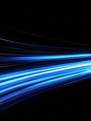 Poster - Horizontal blue light trails on black background. Abstract digital illustration for design and print