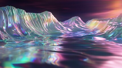 Poster - A holographic logo with a translucent, layered texture, floating in a sleek, futuristic environment