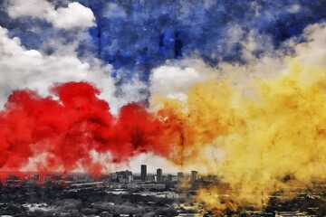 Aufkleber - cityscape with colorful smoke artistic rendering