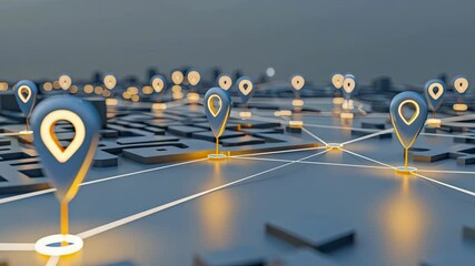 Poster - Illuminated markers indicate various navigation points on a digital map in a visually engaging way for enhanced location services
