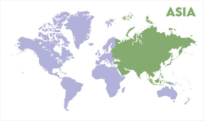  World map with Asia focus-14, Map of Asia, highlighted on the world map, Asia on the world map, Satellite view, Asia location on the globe.