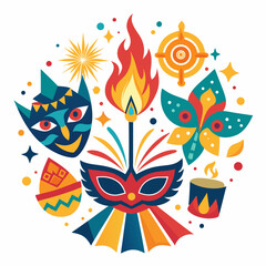 Naklejka na meble Bonfire Night Vector with Fireworks and Flames on White Background