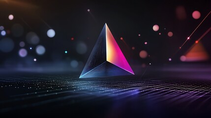 Poster - Curved Holographic Emblem Spinning in Ambient Shadowed Room


