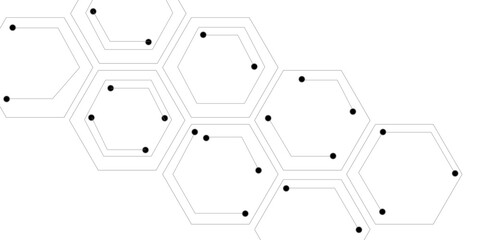 Aufkleber - Abstract technology of white hexagons with black dots connected by lines on a white background.