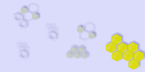 Aufkleber - minimalistic background with yellow and white hexagon shapes scattered on a light blue surface.