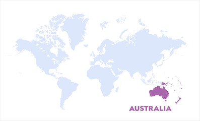  Watercolor world map with Australia-05, Map of Australia, highlighted on the world map, Australia on the world map, Satellite view, Australia location on the globe.