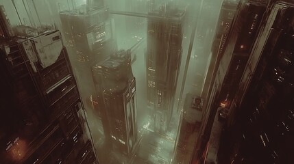 Poster - A futuristic cityscape with towering buildings and transparent walkways connecting them