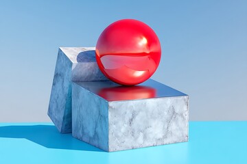 Aufkleber - red sphere on concrete cube podium