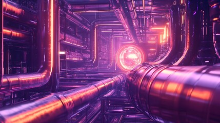 Poster - A futuristic energy reactor powering an entire city, with glowing conduits and a massive fusion core