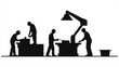 © Tanver - (Machine Operators)Vector Silhouette of Workers in a Manufacturing Setting/A silhouette illustration depicts three workers in a factory or workshop.