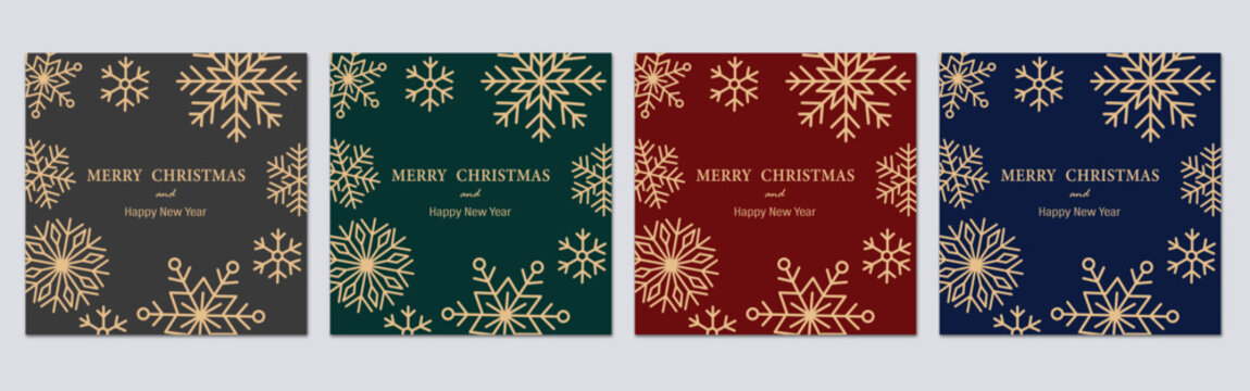 A set of Merry Christmas and New Year greeting cards with vector elements.