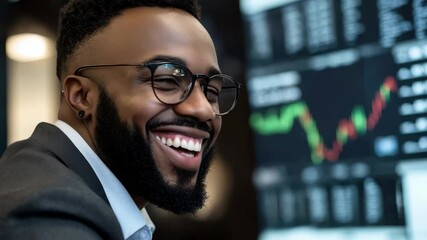 Poster - Positive man reviewing investment schedule with confidence in modern financial workspace, Positive man looking at the investment schedule in office