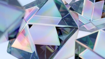 Poster - Modern background with polygonal crystals. A geometric gemstone surface in abstract 3D. Diamond reflection crystals are animated in the background-zoom-in effect.