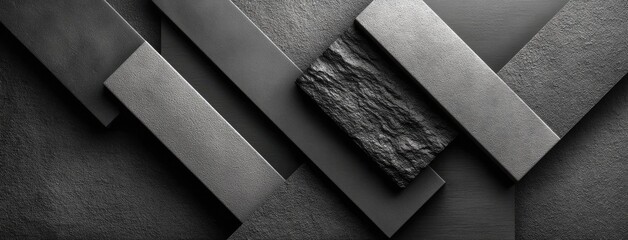 Poster - Abstract geometric pattern features a black and white gradient with layered shapes, suitable for various design projects and backgrounds