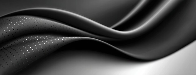 Fototapete - Complex mesh of waves formed by dots and lines showcases a high-detail digital design on a black backdrop, emphasizing technology