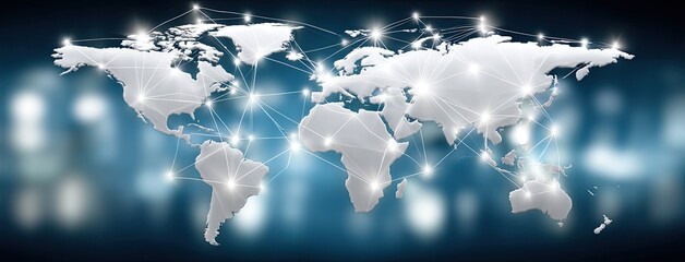 Fototapete - Futuristic digital design featuring glowing global connections on a dark backdrop, perfect for tech presentations and marketing