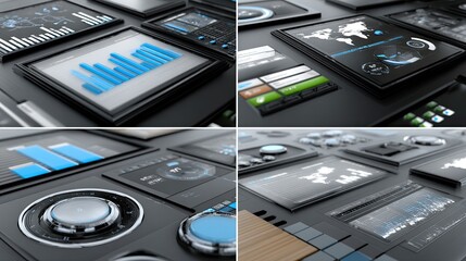 Poster - A futuristic dashboard showcases detailed charts and graphs in blue tones, emphasizing analytics against a smooth black backdrop