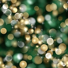 Poster - Discover a captivating blend of green and gold tones with bokeh lights, featuring an abstract forest and a mesmerizing starry sky SEAMLESS PATTERN