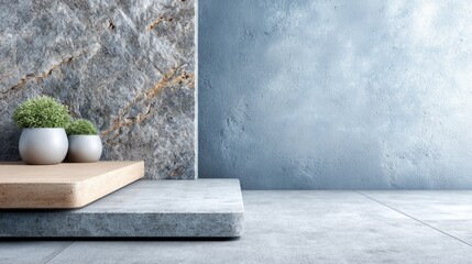 Poster - Stylish gray concrete wall and floor provide an ideal setting for product displays and mock-up designs in a modern interior environment