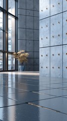 Poster - Stylish gray concrete wall and floor provide an ideal setting for product displays and mock-up designs in a modern interior environment
