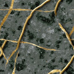Poster - Exploring dark green marble with gold veins illuminated by glowing lights, creating a mystical, dark fantasy atmosphere SEAMLESS PATTERN
