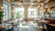 © Ada - Abstract blur interior coffee shop or cafe for background, Blurred background of a modern cafe, restaurant, or co-working space. The image features soft, warm bokeh lights and muted color tones