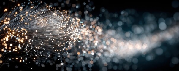 Poster - Fiber optic cables sparkle brightly against a soft blue background