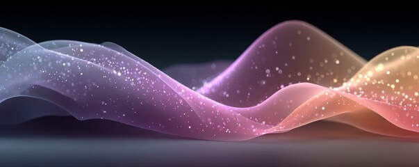 Poster - abstract waves with glowing particles and gradient light hues