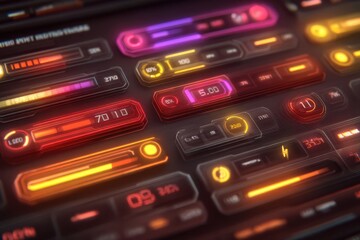 Poster - Futuristic digital user interface with glowing elements and technology design